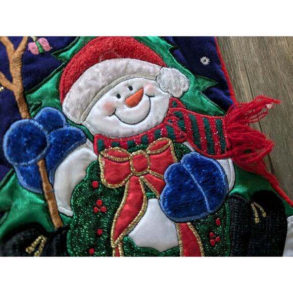 Vintage Blue Velvet Christmas Stocking Snowman Mouse 17" Holiday Festive - Picture 4 of 10